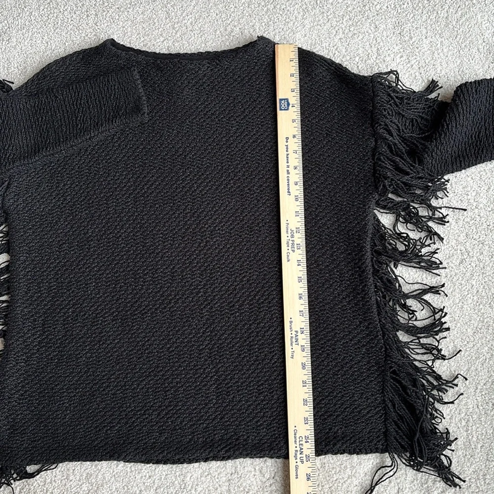 Ralph Lauren Black Chunky Knit Cotton Western Fringe Sweater Concert‎ Women M
